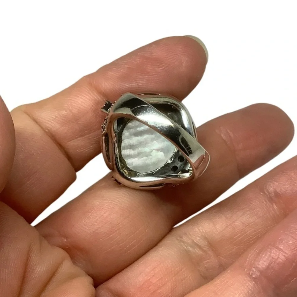 Sterling silver mother of pearl  marcasite gemstone ring